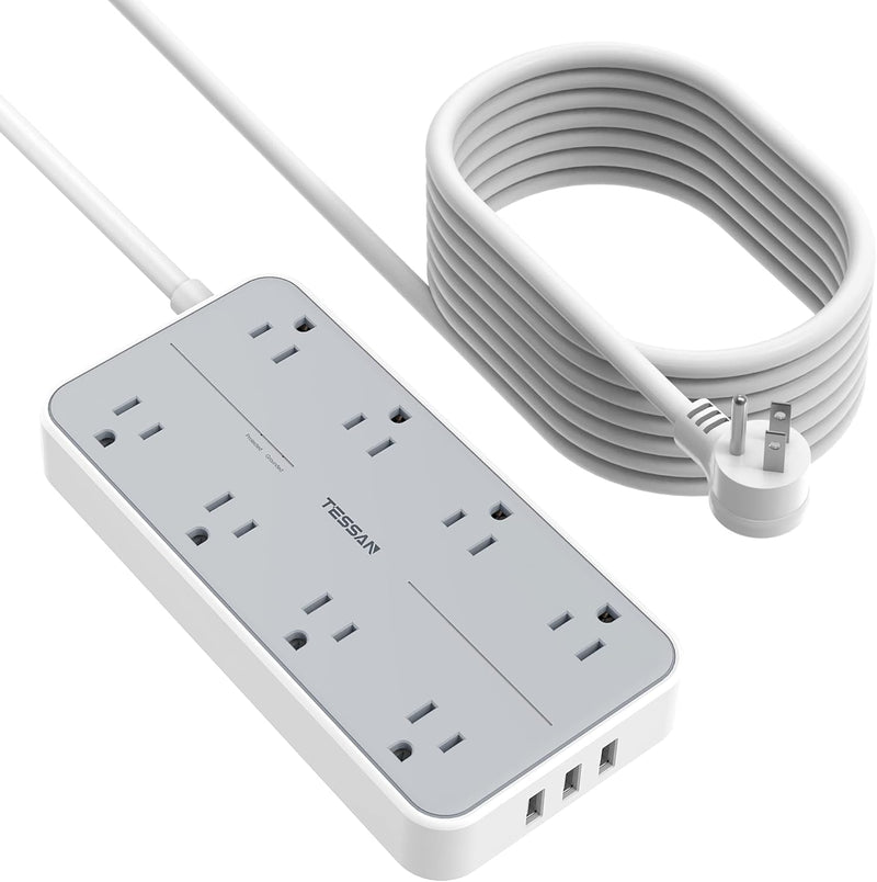 TESSAN Flat Power Strip Surge Protector 15FT Extension Cord - White Like New