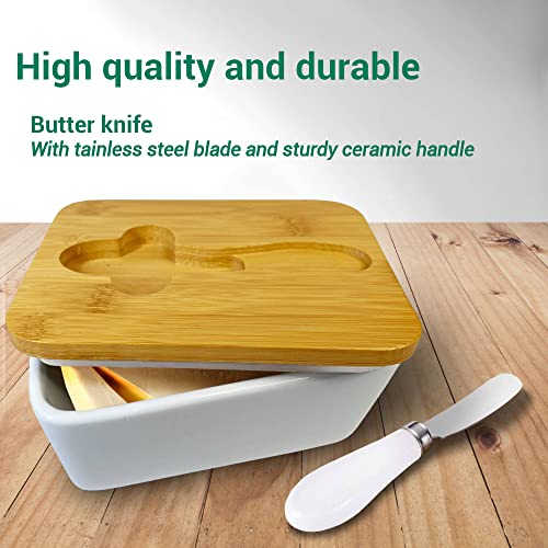 XABONO BUTTER DISH WITH LID AND KNIFE, PERFECT KITCHEN DECOR - WHITE - Like New