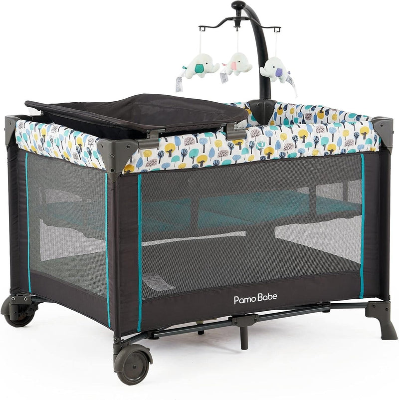 PAMO BABE PORTABLE CRIB FOR , PORTABLE PLAYPEN WITH DETACHABLE BASSINET - BLUE - Like New