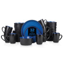 STONE LAIN ALBIE STONEWARE 32-PIECE MODERN DINNERWARE SET - BLUE AND BLACK - Like New