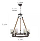 FARMHOUSE 6-LIGHT DARK BROWN WAGON WHEEL ISLAND RUSTIC CHANDELIER  - BLACK BROWN - Like New