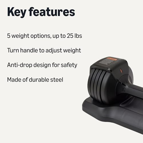 AMAZON BASICS ADJUSTABLE DUMBBELL, 25 LB - BLACK - Like New