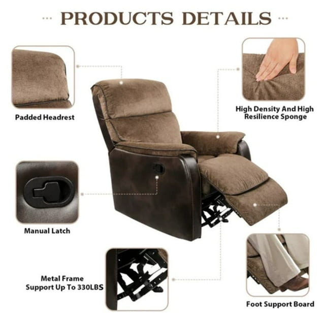 BED BATH & BEYOND TACKSPACE MANUAL RECLINER CHAIR - BROWN - Like New