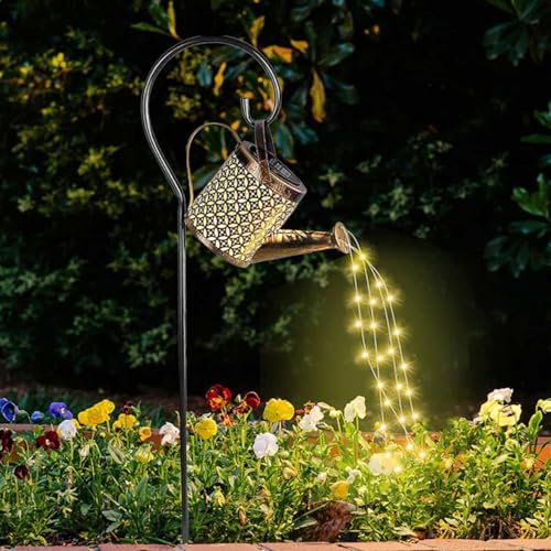XUGENXES Watering Can with Lights, Solar Art Decor, Metal Waterproof - Bronze - Like New
