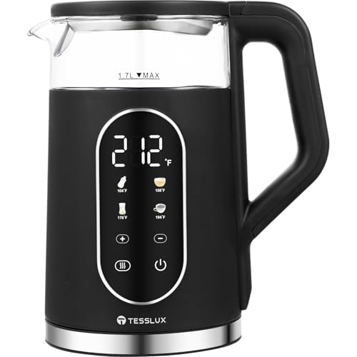 TESSLUX ELECTRIC KETTLE 1500W Kettle with Temperature Control 1.7L - BLACK - Like New