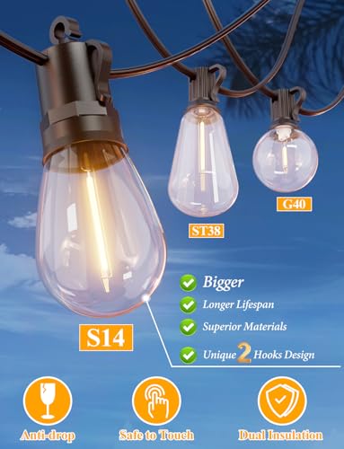 BRIGHTEVER 150FT OUTDOOR STRING LIGHTS 45+2 S14 SHATTERPROOF E12 BASE LED BULBS - Like New