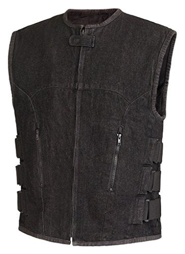 TEAM43003DNML True Element Men's Denim Vest Adjustable Side Straps Black L - Brand New