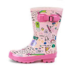 ALEADER Kids Waterproof Rubber Rain Boots Fun Prints & Handles Pink/Printed - Like New
