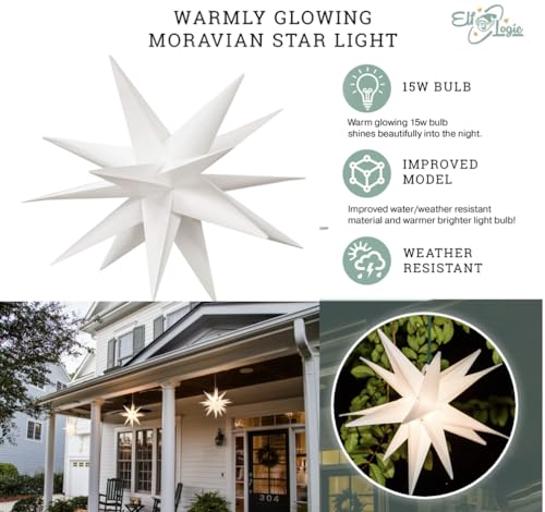 ELF LOGIC LARGE 12” EASY ASSEMBLY WARM WHITE LED ELF-FOLD MORAVIAN STAR - WHITE - Like New