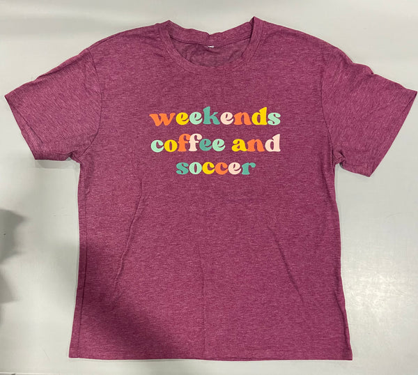 SOCCER MOM TEES WEEKENDS COFFEE SOCCER SOCCER AUNTIE T-SHIRT - HEATHER MAROON L - Like New
