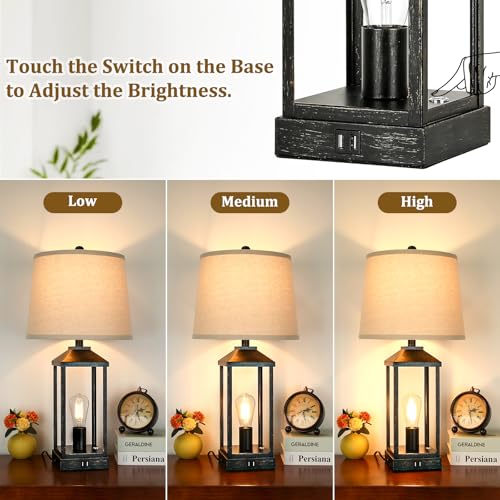 BRIGHTEVER 28" FARMHOUSE TABLE LAMPS SET OF 2 BEDSIDE LAMP USB 3-WAY - BLACK - Like New