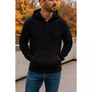 BLUE ICE MEN'S WAFFLE KNIT THERMAL HENLEY PULLOVER HOODIE - SIZE: L - BLACK - Brand New