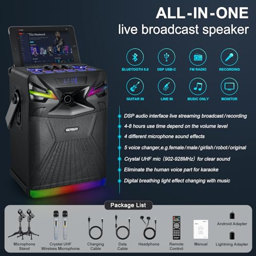 GEYGUY GPSK-1 DSP KARAOKE MACHINE WITH 2 MICROPHONES (6.5 INCH) - BLACK - Like New