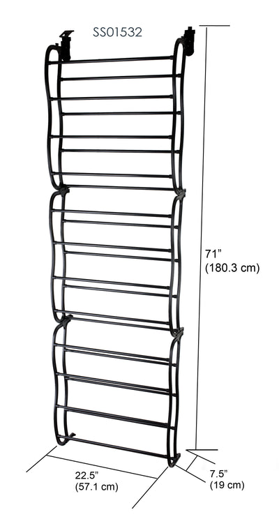 HOME BASICS 36 PAIR OVER THE DOOR STEEL SHOE RACK - BLACK - Brand New