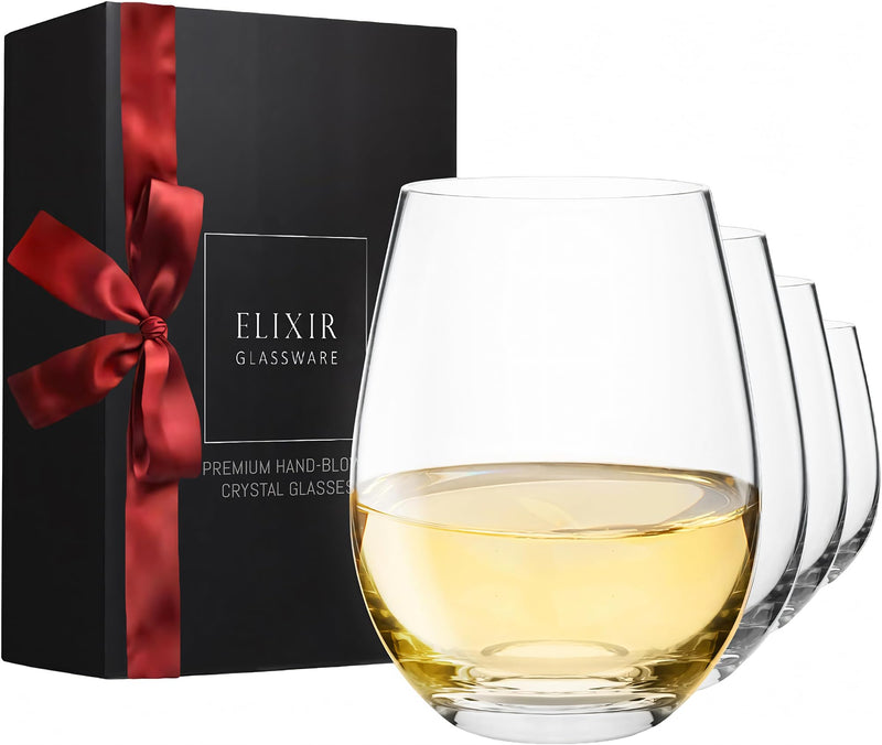 ELIXIR GLASSWARE STEMLESS WINE GLASSES SET OF 4-18 OZ PREMIUM CRYSTAL GLASS - Brand New