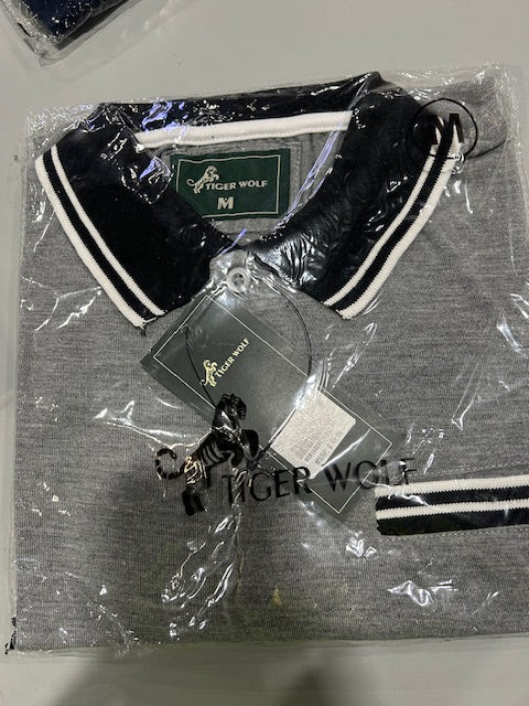 TIGER WOLF SIZE MEDIUM GRAY POLO SHIRT - SIZE: MEN M - GRAY - Brand New