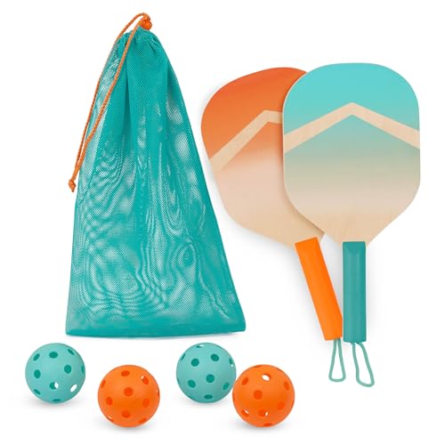 B SPORTS B TOYS KIDS PICKLEBALL GAME WOODEN PADDLE SET BX2347Z - BLUE/ORANGE - Like New