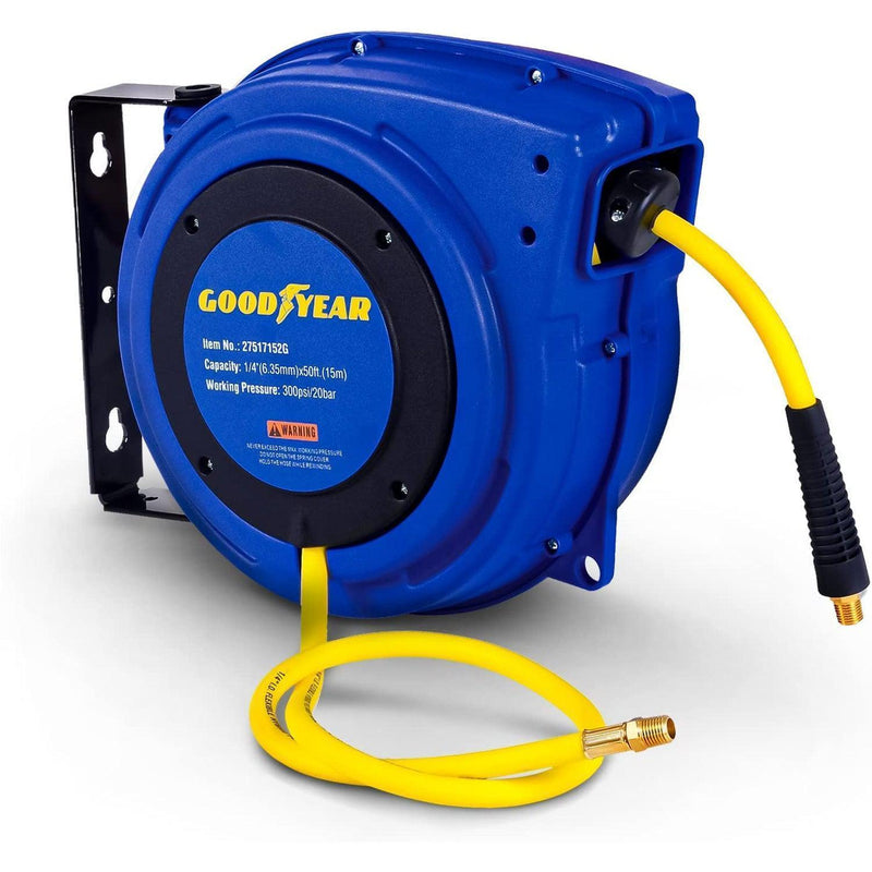 Goodyear Mountable Retractable Air Hose Reel - 1/4" x  50' Ft, 3' Ft Lead-In