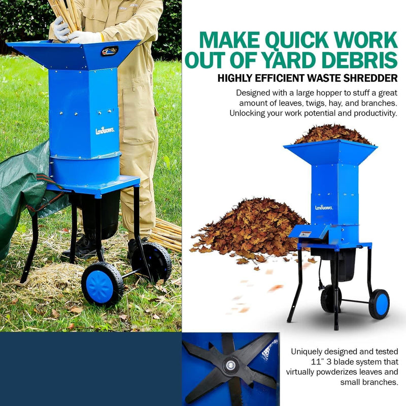 Landworks Electric Leaf Shredder & Mulcher - 3 Steel Blades, 120V Corded