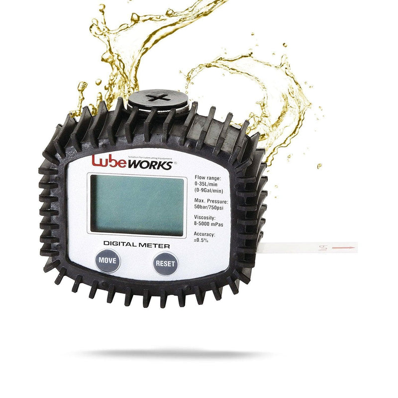 Lubeworks Digital Oil Flow Meter - 1/2" NPT Inlet, +/- 0.5% Accuracy