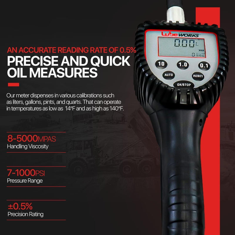 Lubeworks Oil Gun - 10GPM, 1/2" NPT Inlet, Flexible Nozzle & Locking Trigger