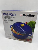 MUELLERHOME 6QT ENAMELED CAST IRON DUTCH OVEN WITH LID AND GOLD KNOB - AQUA BLUE - Like New