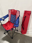 ARROWHEAD OUTDOOR PORTABLE FOLDING CAMPING QUAD CHAIR 6-CAN COOLER AMERICAN FLAG - Like New