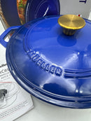 MUELLERHOME 6QT ENAMELED CAST IRON DUTCH OVEN WITH LID AND GOLD KNOB - AQUA BLUE - Like New