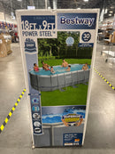 BESTWAY POWER STEEL 18' X 9' X 48" OVAL METAL FRAME ABOVE GROUND POOL - GRAY - Like New