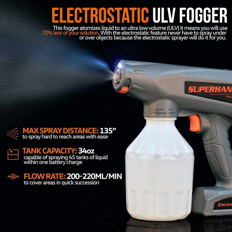 SuperHandy Electric Handheld ULV Electrostatic Sprayer - 12V 34Oz, For Cleaning,