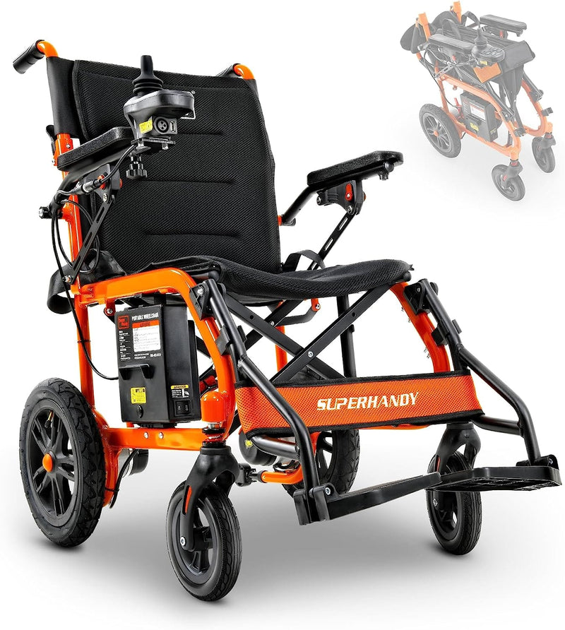 SuperHandy Foldable Aluminum Electric Wheelchair - 250W Brushless Motor, 4MPH