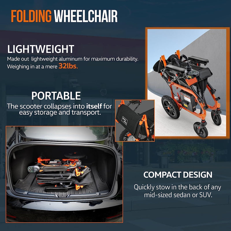 SuperHandy Foldable Aluminum Electric Wheelchair - 250W Brushless Motor, 4MPH